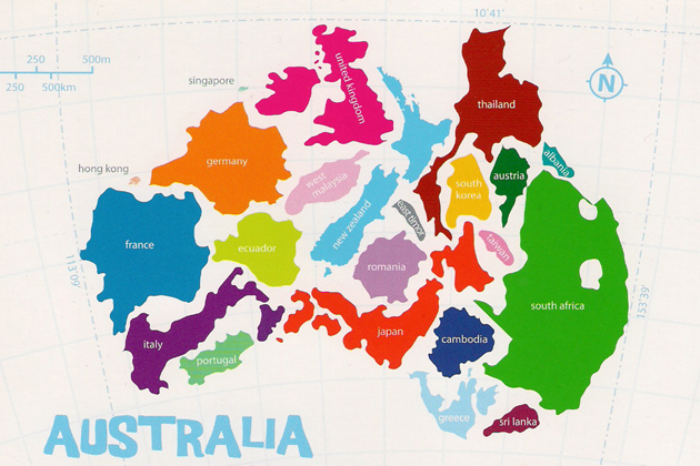 نقشه‌ای که تنوع فرهنگی در استرالیا را نشان می‌دهد
